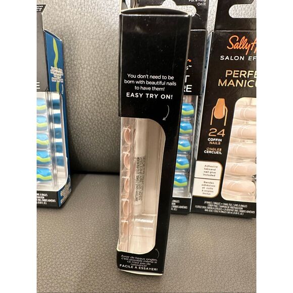 Sally Hansen Ring Pop Green and Blue and French Tip Coffin Shape Nails New - Picture 5 of 5